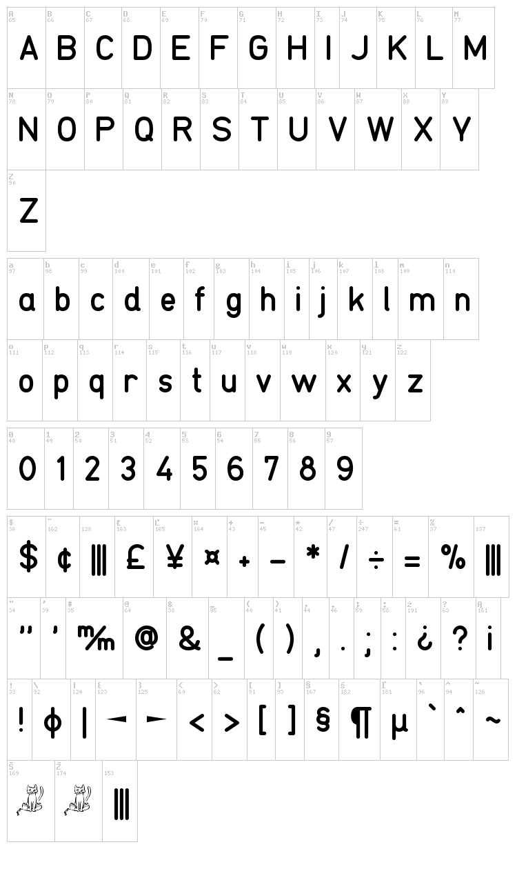 TGL 0-16 font map